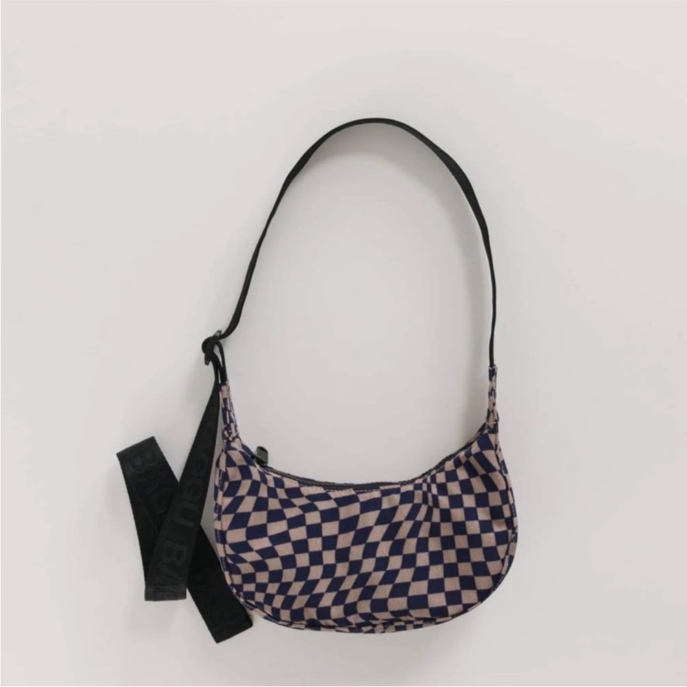 Baggu Indigo Trippy Checker Mini Crescent Bag